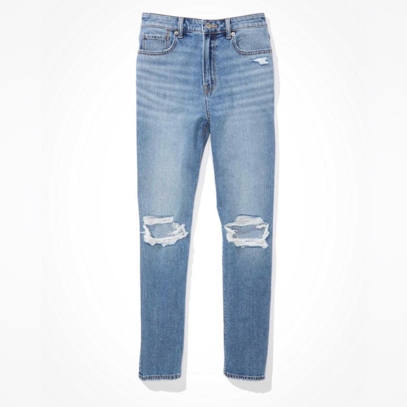 American Eagle Women's Size 2 Blue Ripped Mom Jeans High-Rise Relaxed Fit - Picture 1 of 9